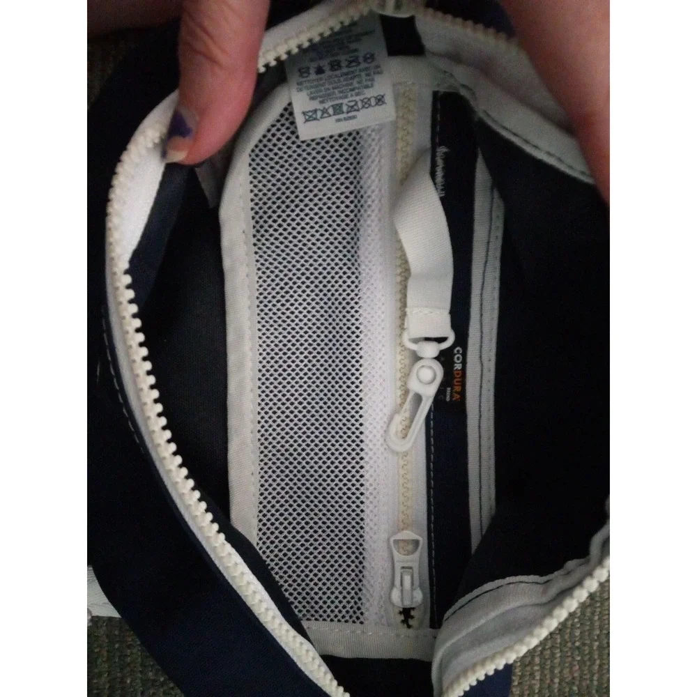 New Lands End‎ Fanny Pack Navy Blue White Waist Hiking Shopping Preppy Sporty